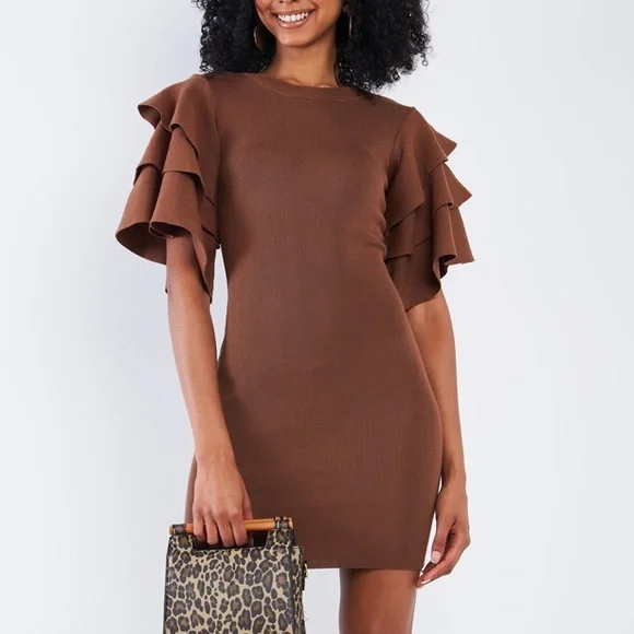 knee length dresses for ladies Light Brown Backless Faux Leather Western Embroidered Mini Dress main image 0